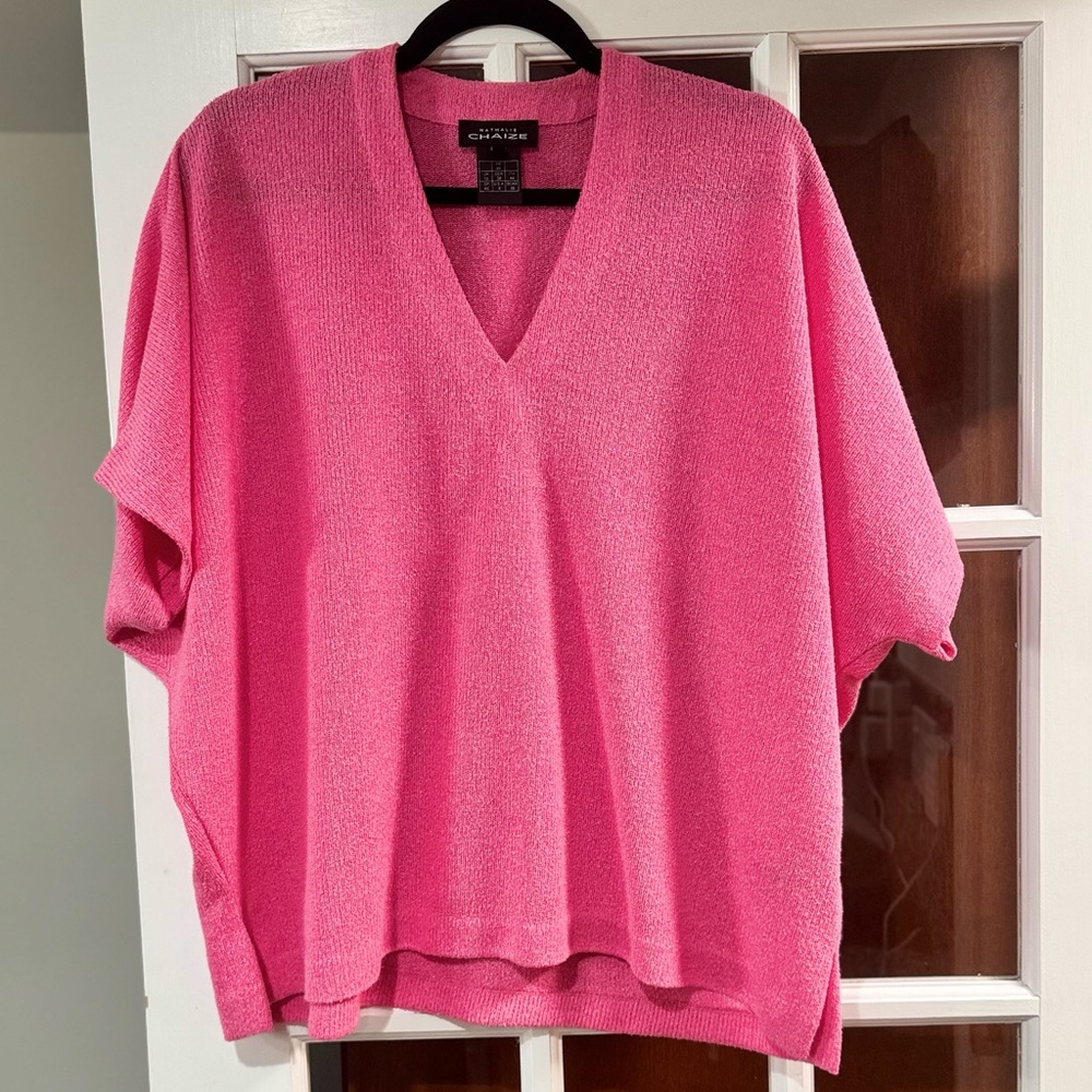 Brand New Short Sleeve V-Neck Pink Pullover Sweater